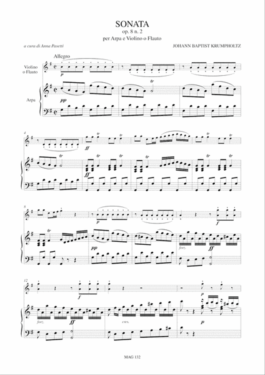 Sonata Op. 8 No. 2 for Harp and Violin (Flute)