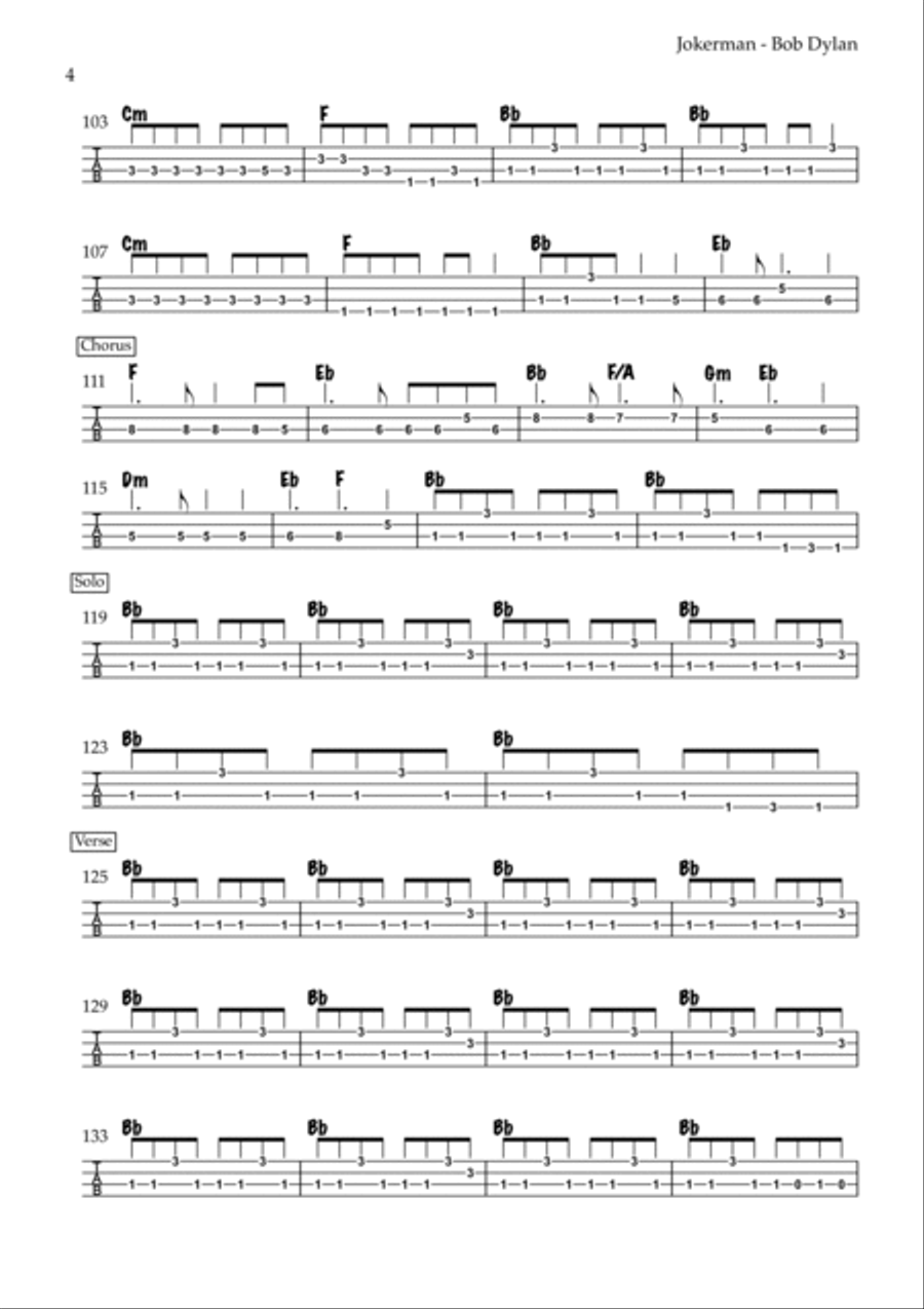 Jokerman Guitar Tablature scores gallery preview page 4