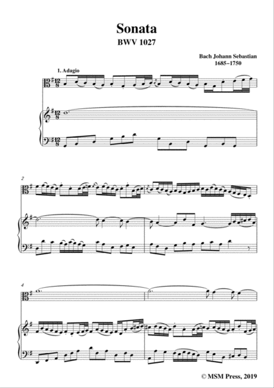 Bach,J.S.- Sonata for Viola da Gamba in G Major,BWV 1027,for Viola and Piano Viola da Gamba scores gallery preview page 3