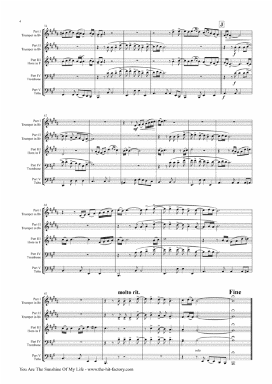 You Are The Sunshine Of My Life Euphonium scores gallery preview page 5