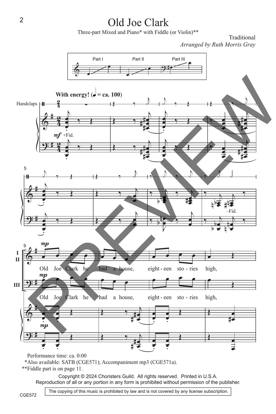 Old Joe Clark (Three-part Mixed) 3-Part scores gallery preview page 3