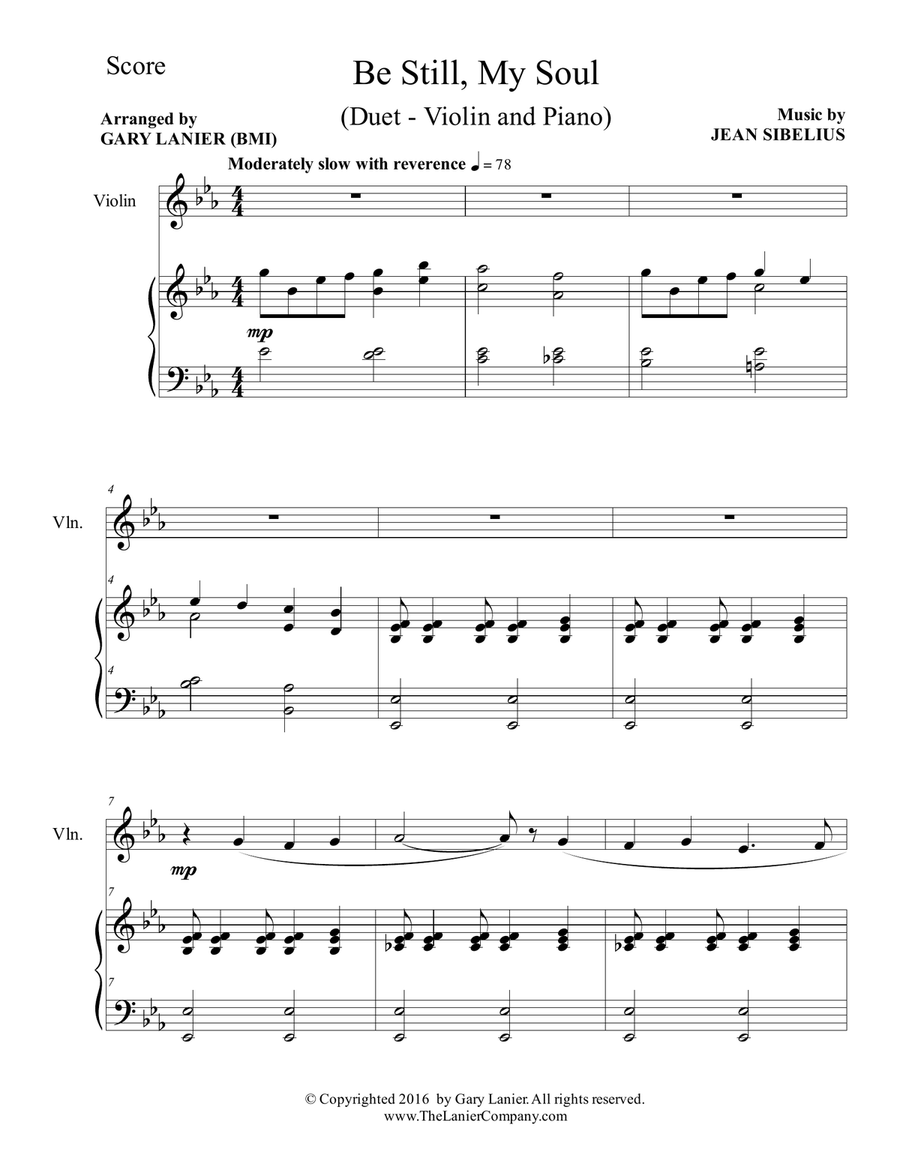 BE STILL, MY SOUL (Findlandia) Duet – Violin & Piano (Score & Parts included) image number null