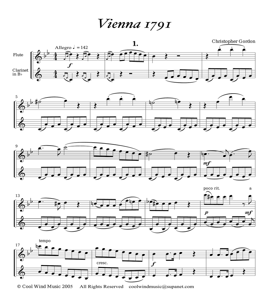 Vienna 1791 (for Flute or Oboe and Clarinet in B flat) Small Ensemble scores gallery preview page 1