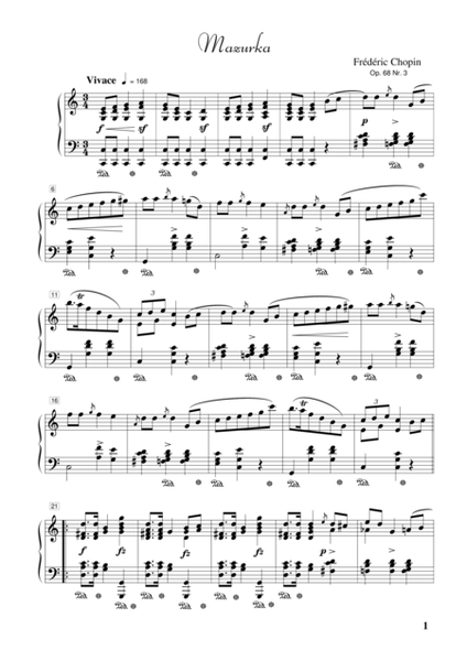 Mazurka in F major, Op. 68 no. 1 for piano