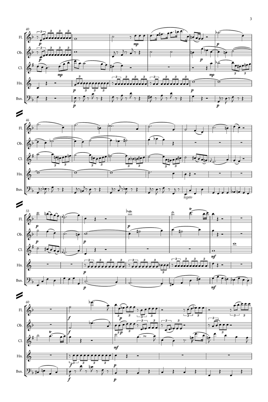 Mozart: Piano Concerto No.21 in C “Elvira Madigan” K467 Mvt.II Andante - wind quintet Woodwind Quintet scores gallery preview page 3