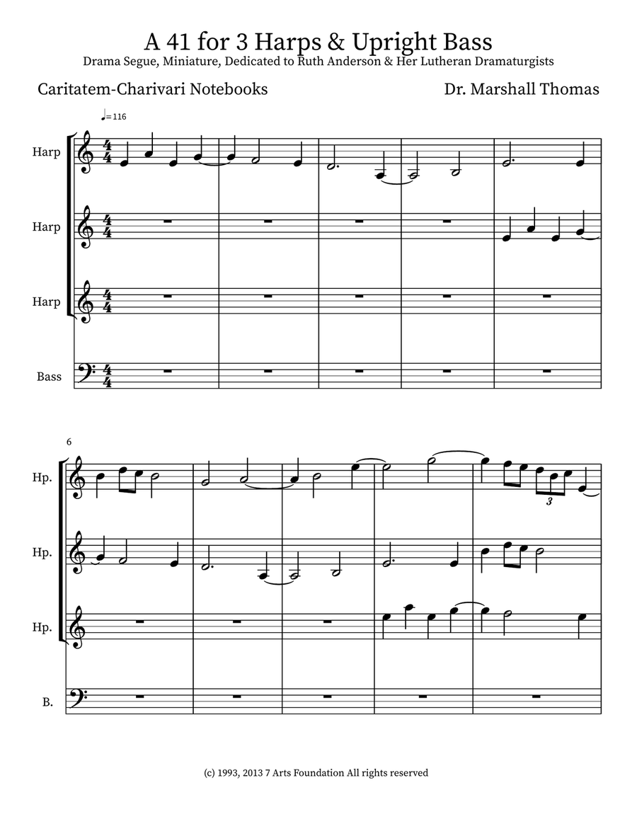 A 41 for 3 Harps & Upright Bass Double Bass scores gallery preview page 1