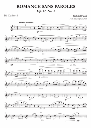 Romances Sans Paroles Op. 17, No. 3 for Clarinet Quartet