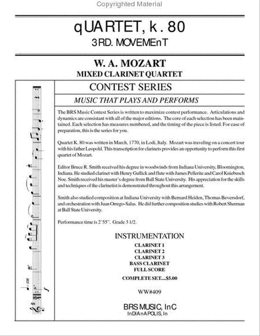Quartet, K. 80 Quartet, K. 80 Clarinet Quartet scores gallery preview page 2