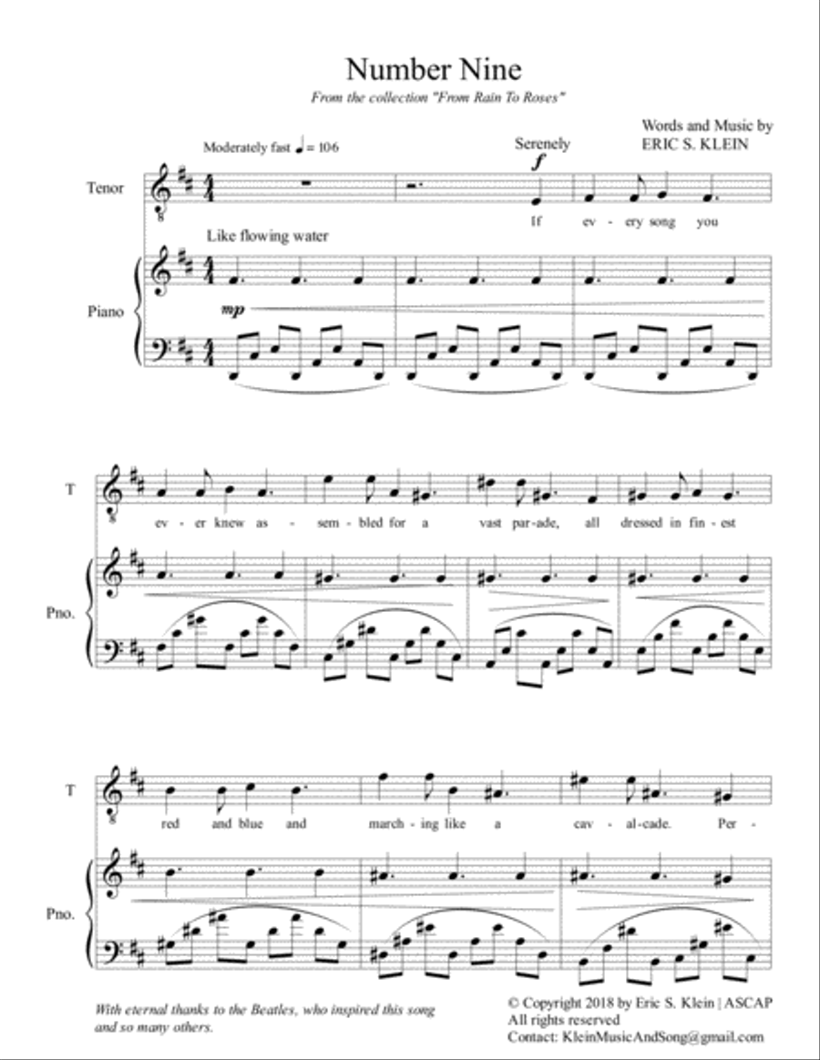 Number Nine Tenor Voice scores gallery preview page 1