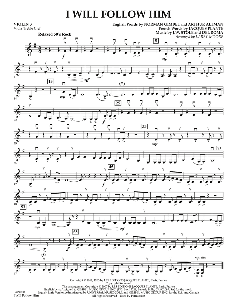 I Will Follow Him - Violin 3 (Viola Treble Clef) Orchestra scores gallery preview page 1