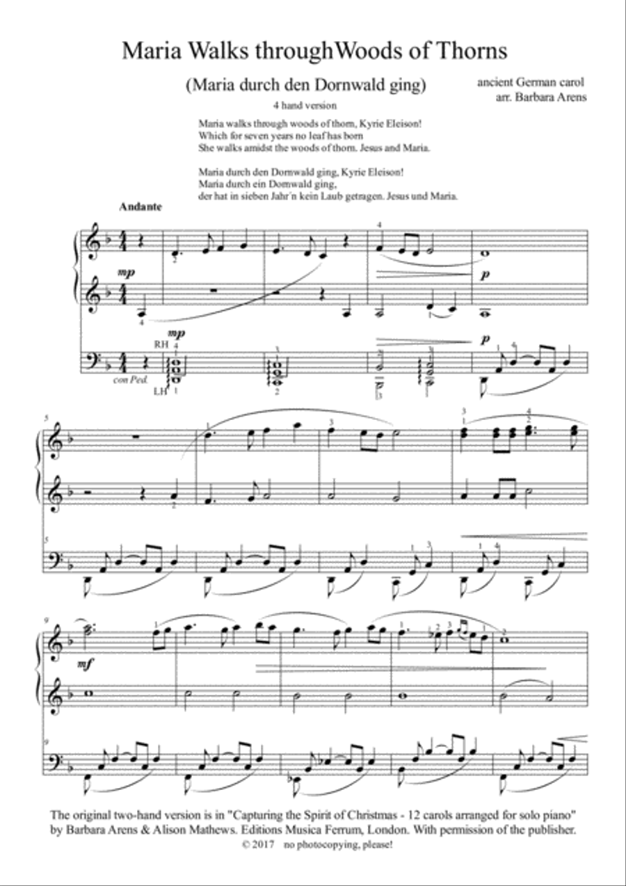 Maria walks through Woods of Thorns (Maria durch ein Dornwald ging) 1 Piano, 4-Hands scores gallery preview page 2