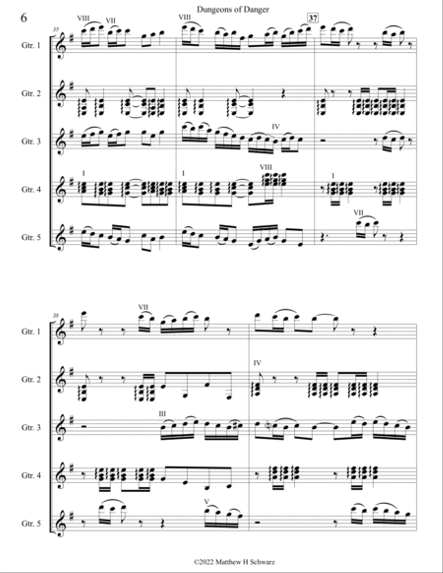 Dungeons of Danger for five classical guitars (Score and Parts) Chamber Music scores gallery preview page 6