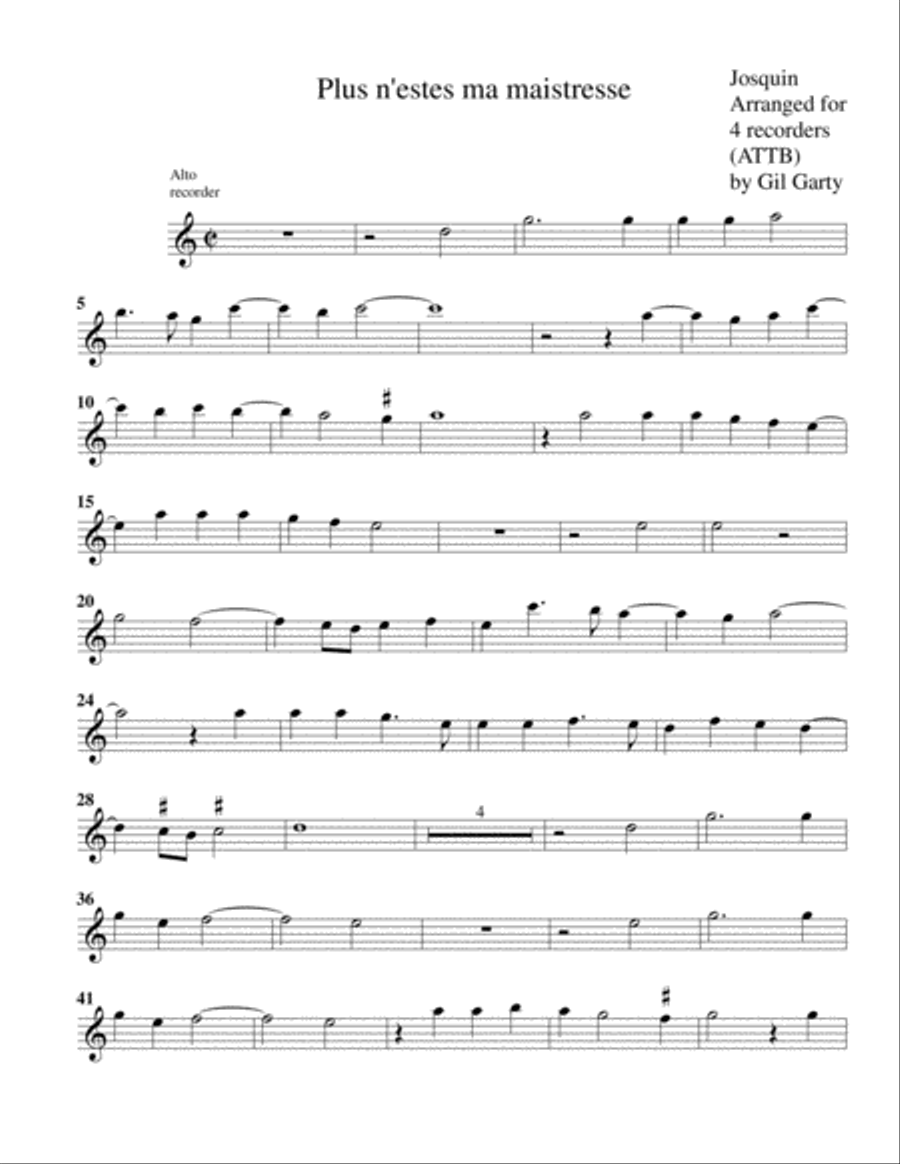 Plus n'estes ma maistresse (arrangement for 4 recorders) Recorder scores gallery preview page 4