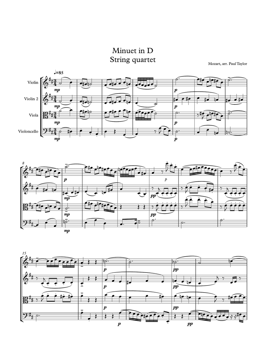 Minuet in D for String quartet (k.355-576b) String Quartet scores gallery preview page 1