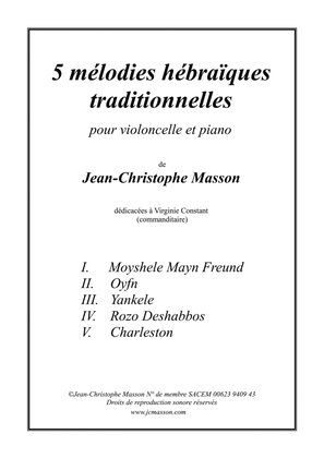 Book cover for 5 mélodies hébraïques traditionnelles pour violoncelle et piano --- Score and Parts --- JCM 2016
