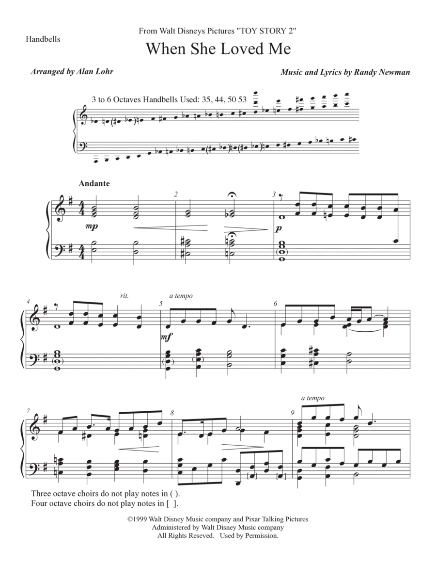When She Loved Me Handbell Choir scores gallery preview page 1