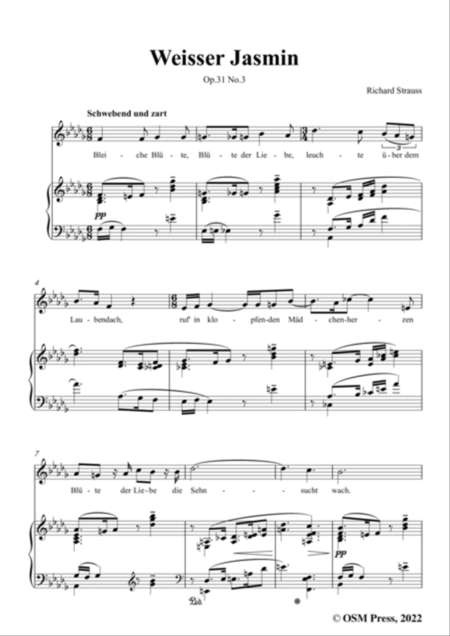 Richard Strauss-Weißer Jasmin,in b flat minor,Op.31 No.3 Voice scores gallery preview page 3