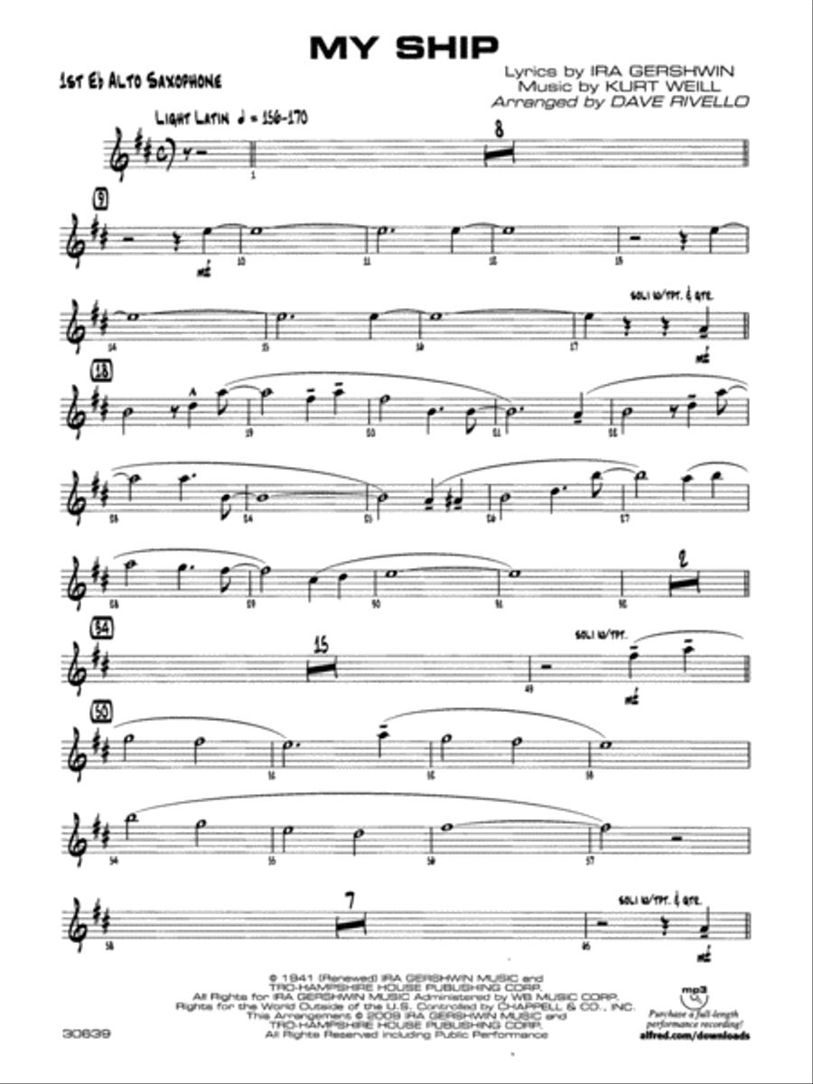 My Ship: E-flat Alto Saxophone Jazz Ensemble scores gallery preview page 1