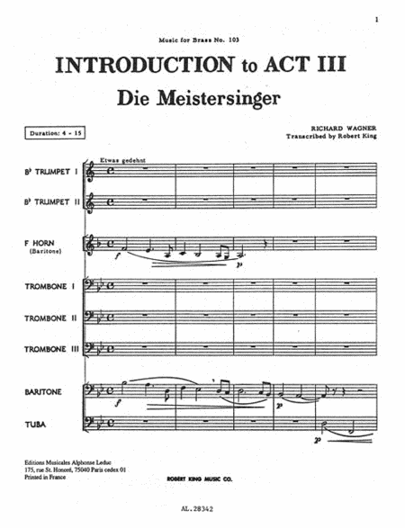 Introduction To Act 3 From 'die Meistersinger' (ensemble-brass 8 Or Mor