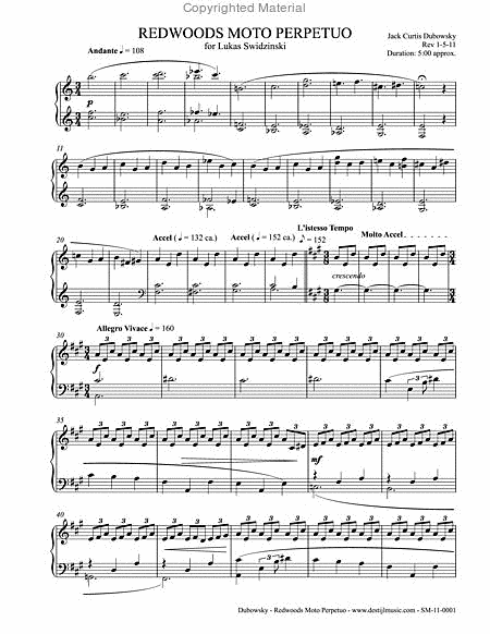 Redwoods Moto Perpetuo by Jack Curtis Dubowsky Piano Solo - Sheet Music