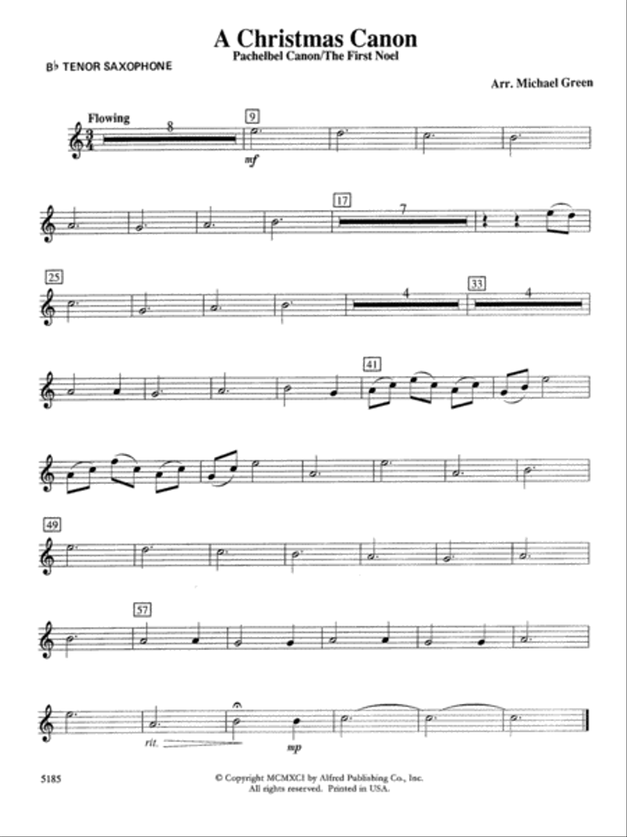 A Christmas Canon (Pachelbel Canon / The First Noel): B-flat Tenor Saxophone Concert Band scores gallery preview page 1