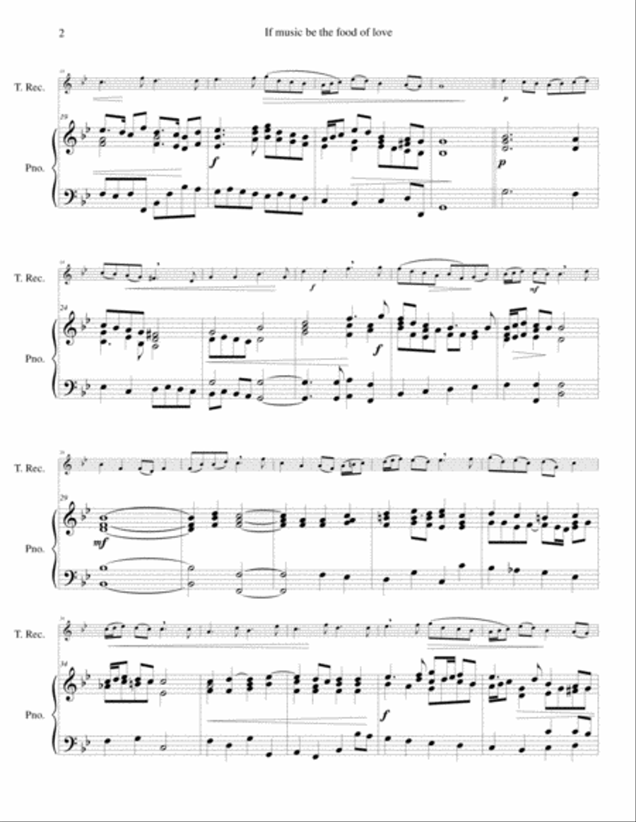 If music be the food of love for tenor recorder and piano Tenor Recorder scores gallery preview page 2