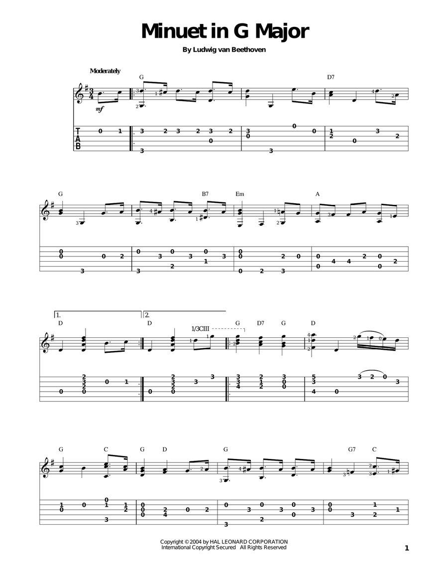 Minuet In G Major Minuet In G Major Acoustic Guitar scores gallery preview page 1