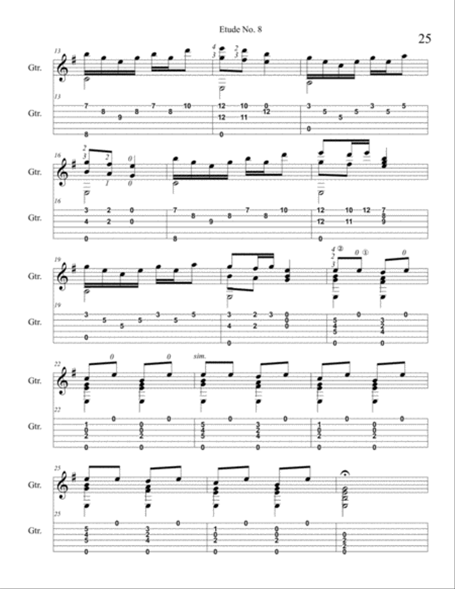 Etude No.8 For Guitar by Neal Fitzpatrick-Tablature Edition Classical Guitar scores gallery preview page 2