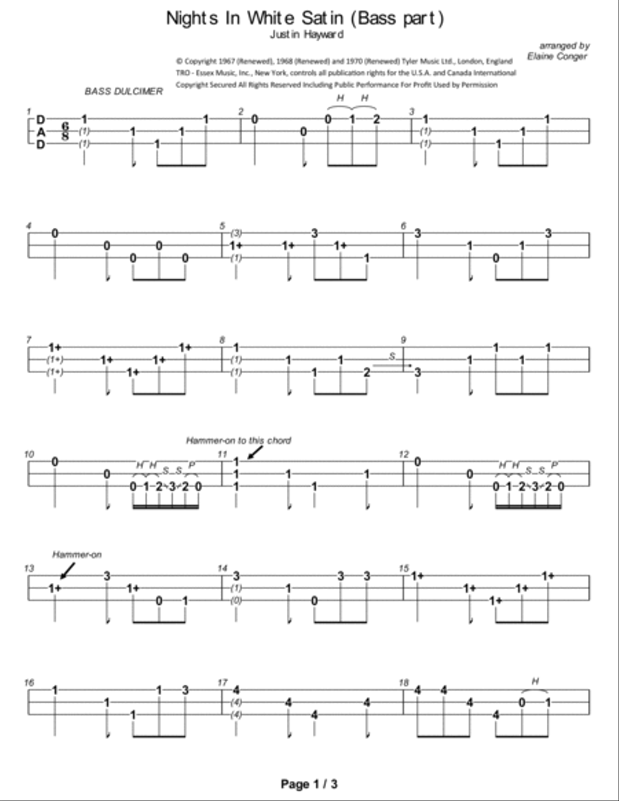 Nights In White Satin Nights In White Satin Dulcimer scores gallery preview page 2
