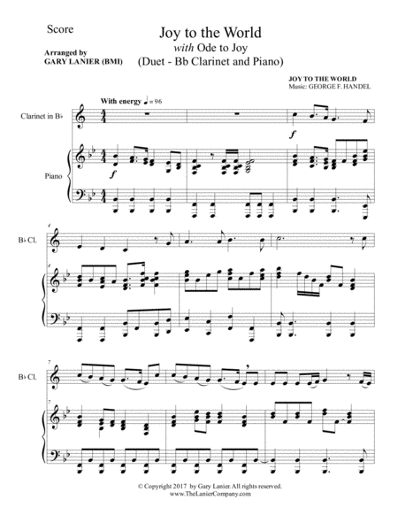 JOY TO THE WORLD with ODE TO JOY (Bb Clarinet with Piano & Score/Part) image number null