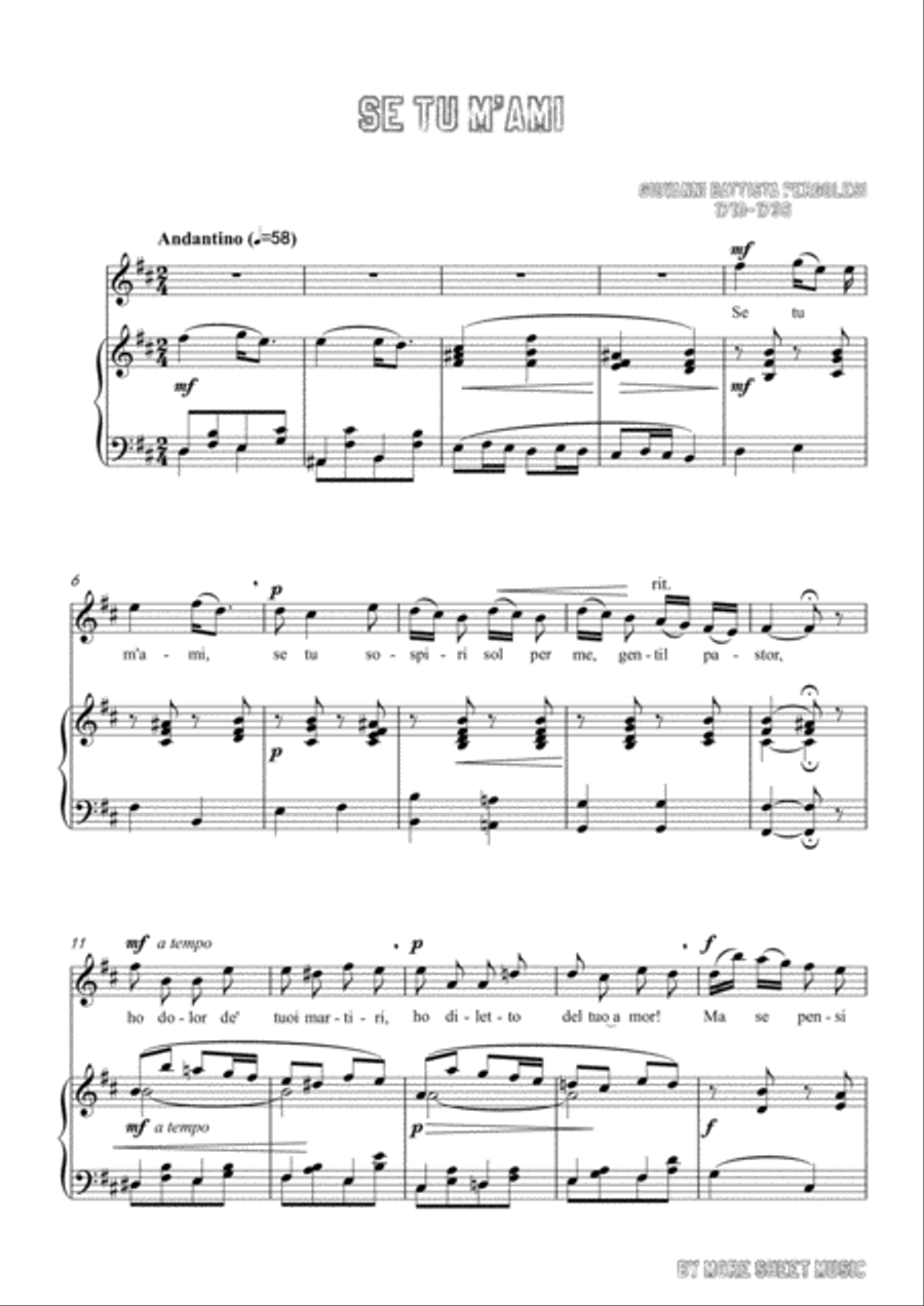Pergolesi-Se tu m'ami in b minor,for Voice and Piano Voice Solo scores gallery preview page 3