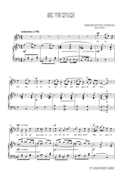 Pergolesi-Se tu m'ami in b minor,for Voice and Piano image number null