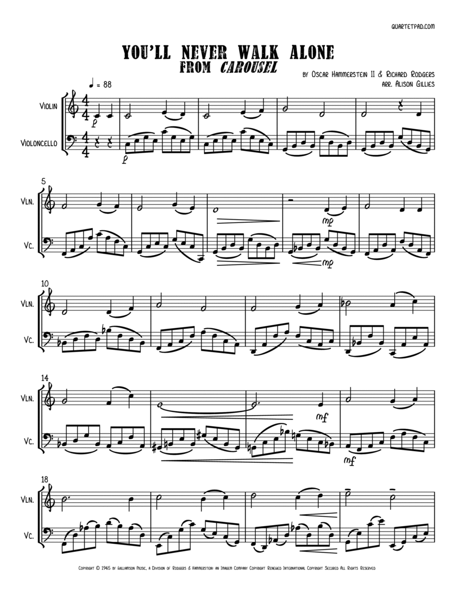 You'll Never Walk Alone String Duet scores gallery preview page 1