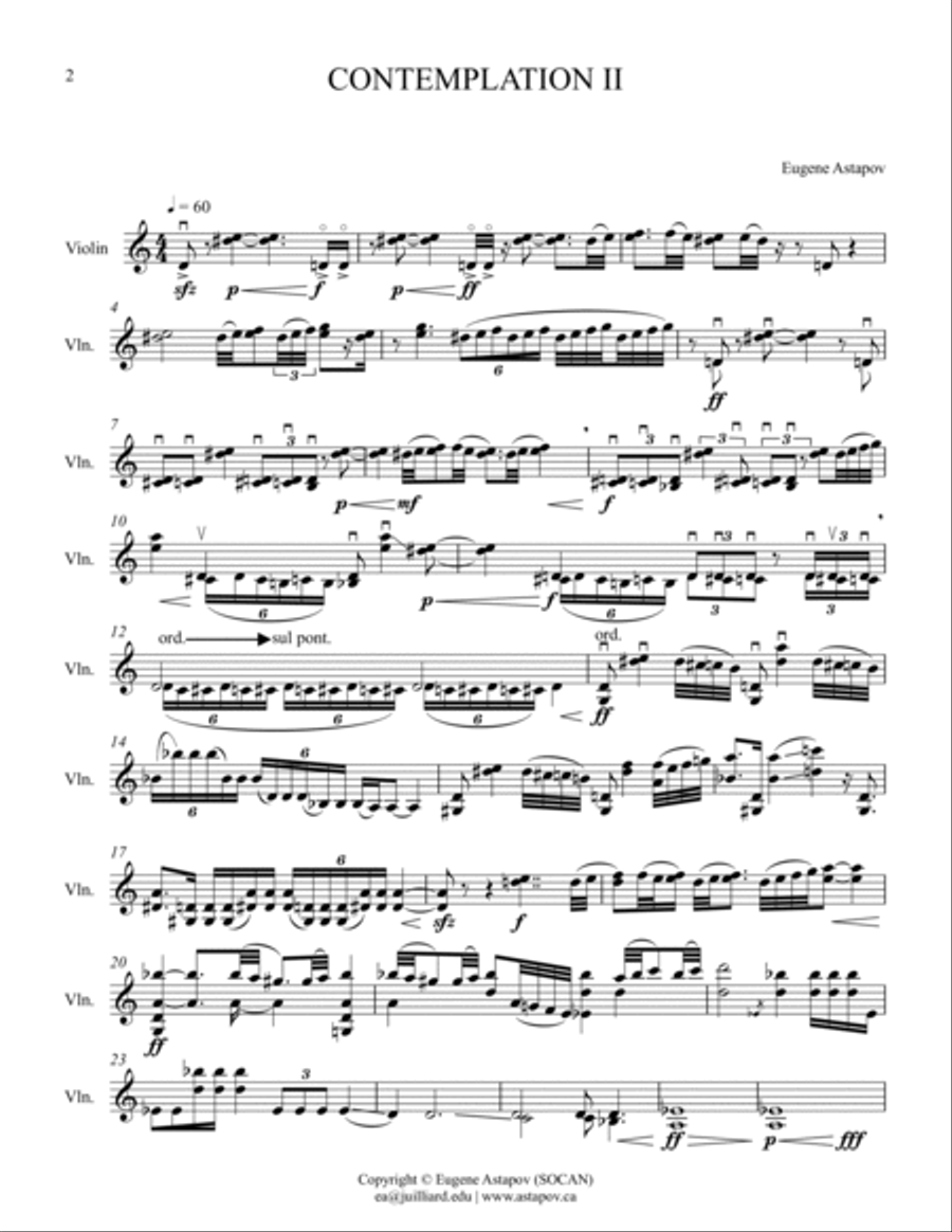 Contemplation II for solo violin Violin Solo scores gallery preview page 2