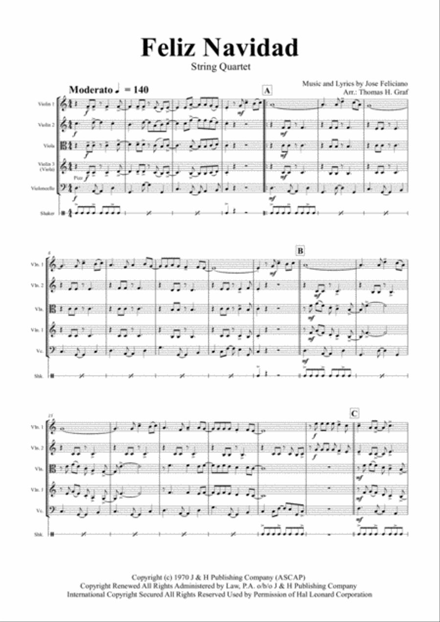Feliz Navidad String Quartet scores gallery preview page 2