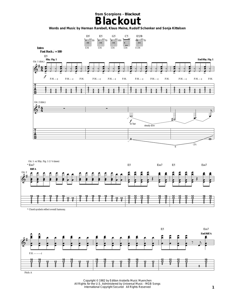 Blackout Blackout Electric Guitar scores gallery preview page 1