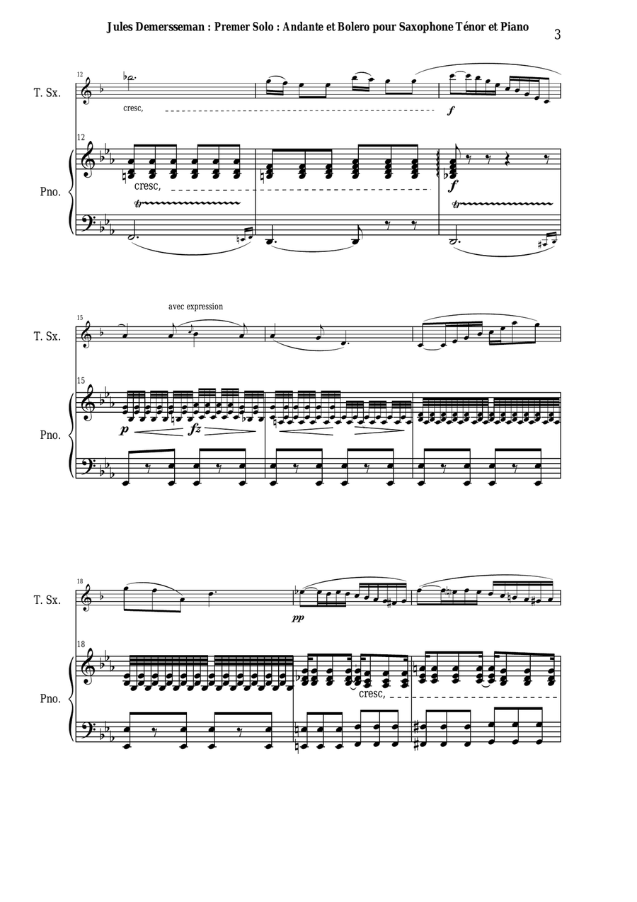 Jules Demersseman : Premier Solo : Andante et Bolero for tenor saxophone and piano Woodwind Duet scores gallery preview page 3