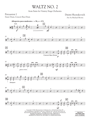 Waltz No. 2 (from Suite for Variety Stage Orchestra) (arr. Brown) - Percussion 1