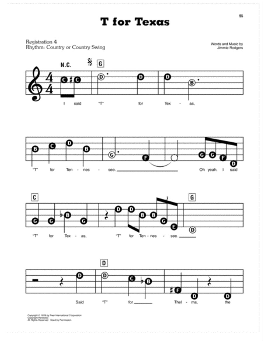T For Texas T For Texas Electronic Keyboard scores gallery preview page 1