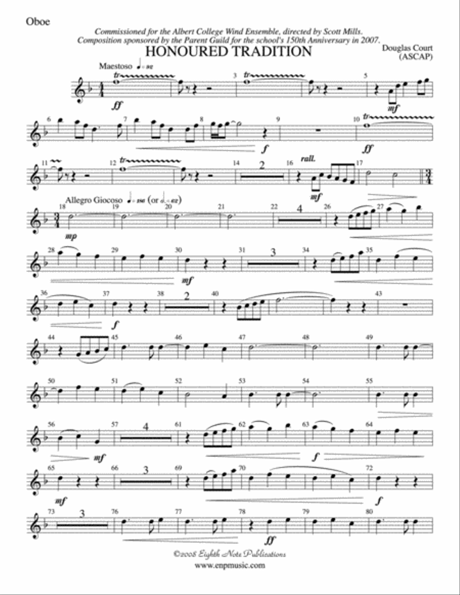 Honoured Tradition: Oboe Concert Band scores gallery preview page 1