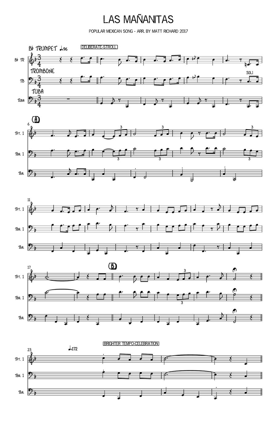 Las Mañanitas (Brass Trio) Brass Trio scores gallery preview page 2