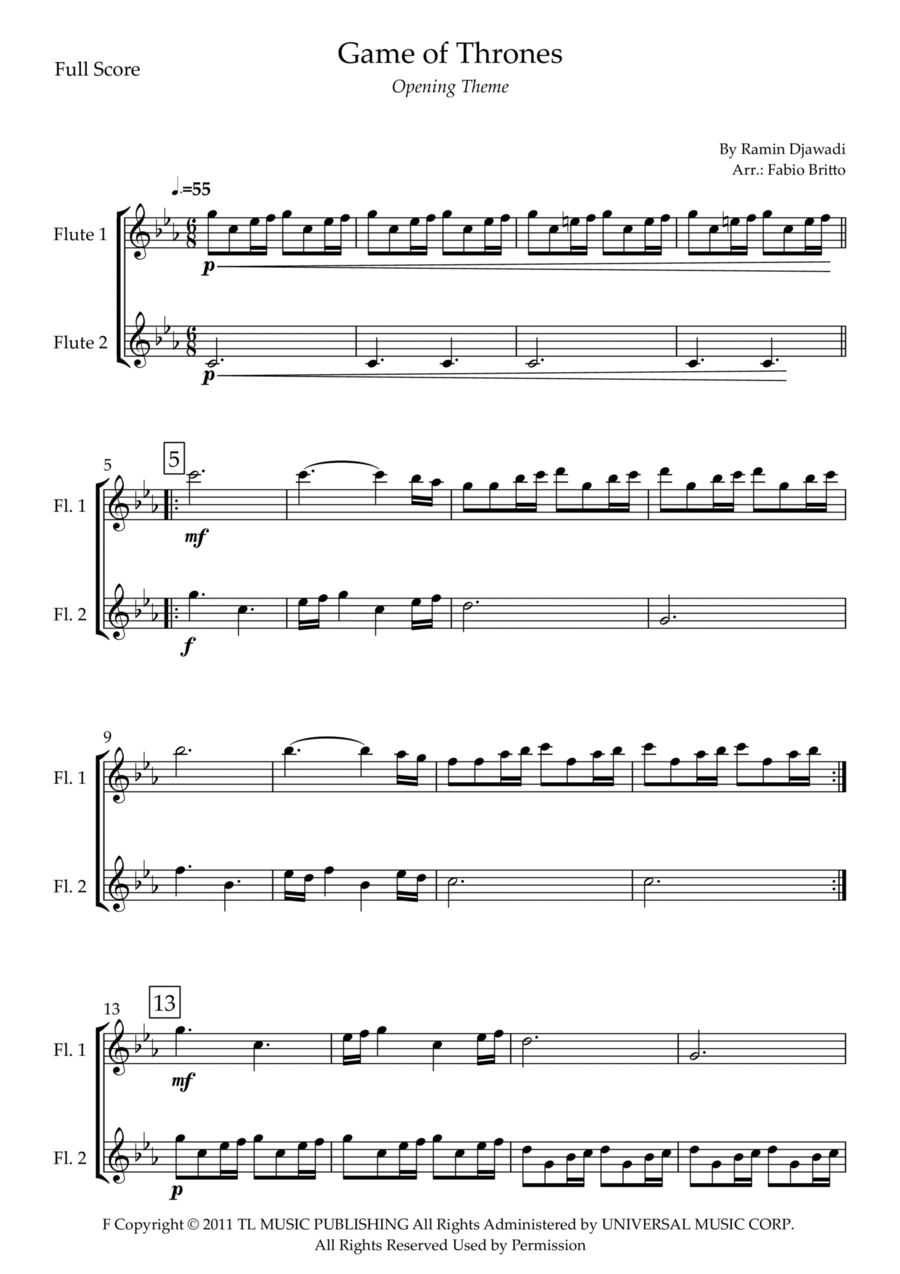 Game Of Thrones Flute Duet scores gallery preview page 1