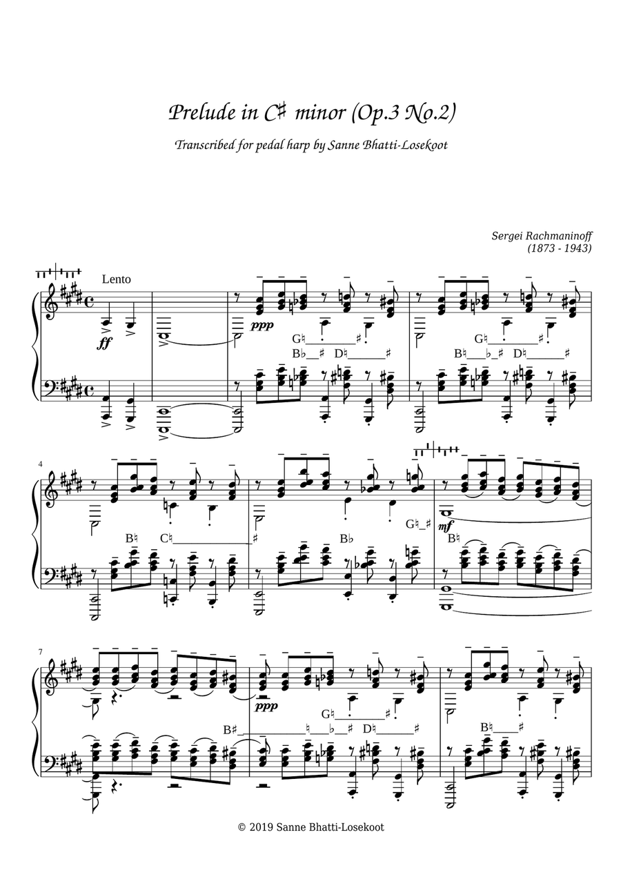 Prelude in C sharp minor Harp scores gallery preview page 3
