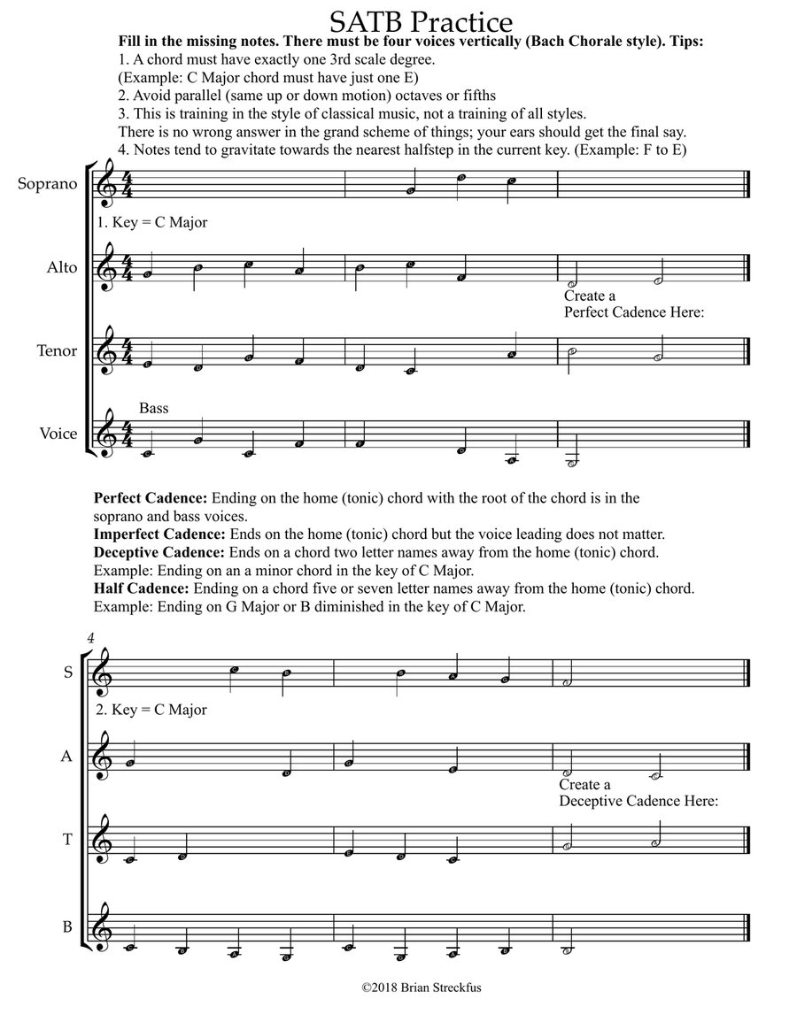 SATB Part Writing Practice Worksheet 4-Part scores gallery preview page 1