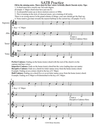 SATB Part Writing Practice Worksheet - Score Only