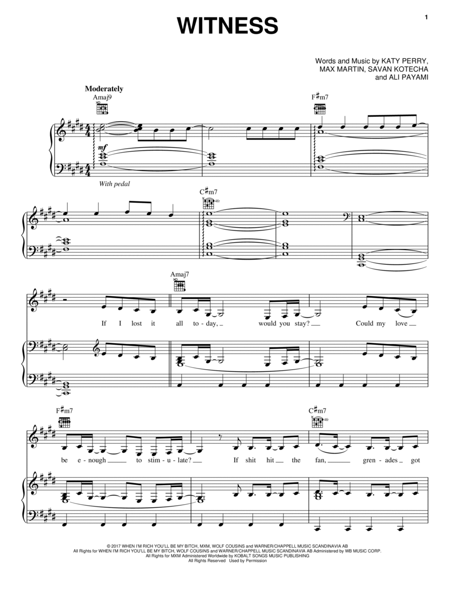 Witness Piano, Vocal, Guitar scores gallery preview page 1