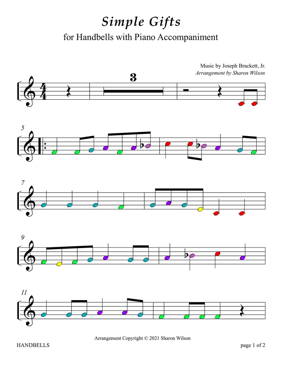 Simple Gifts (for One Octave Handbell Choir with Piano accompaniment) Handbell Choir scores gallery preview page 5