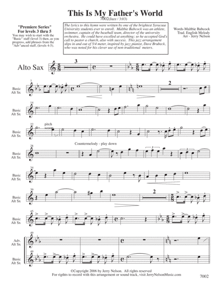 This Is My Father's World (Arrangements Level 3-5 for ALTO SAX + Written Acc) image number null