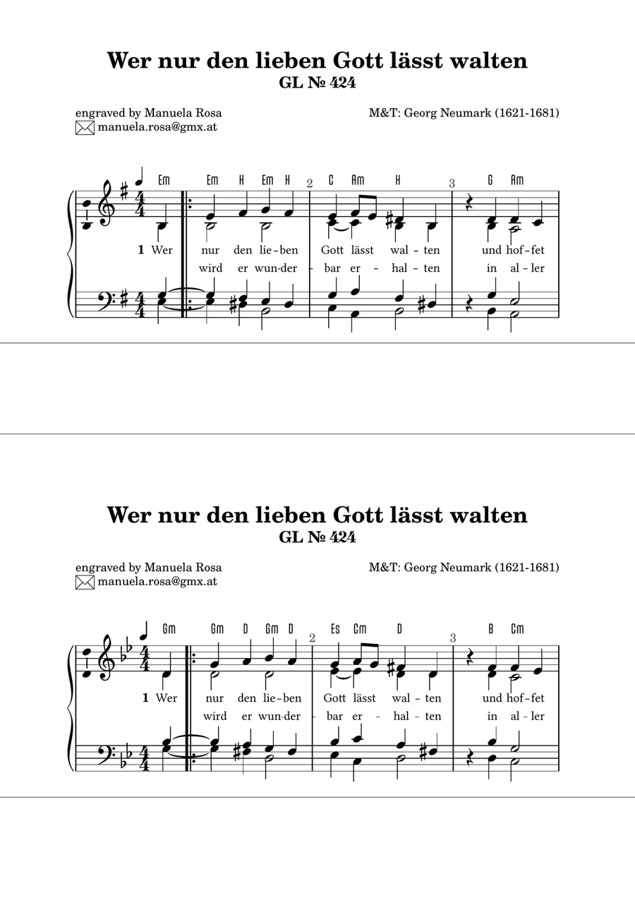 Wer nur den lieben Gott lässt walten (Gotteslob 424) Piano Method scores gallery preview page 1