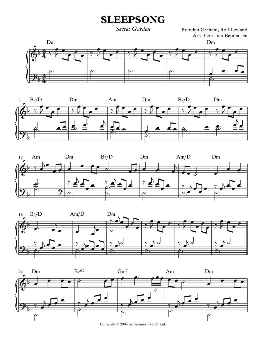 Sleepsong Piano Solo scores gallery preview page 1